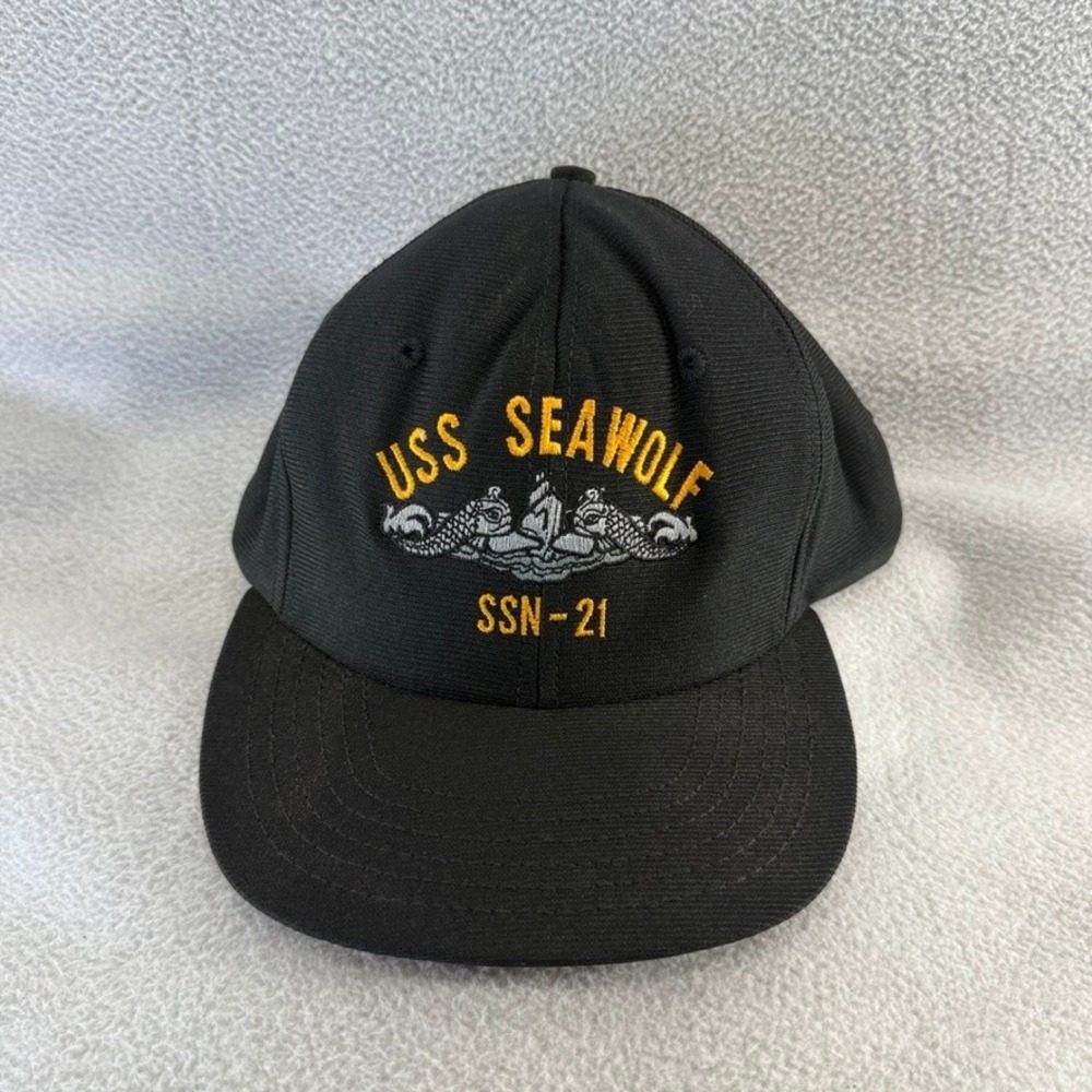 Vintage USS Seawolf Hat Adult Large Black SSN-21 Delong Submarine USA